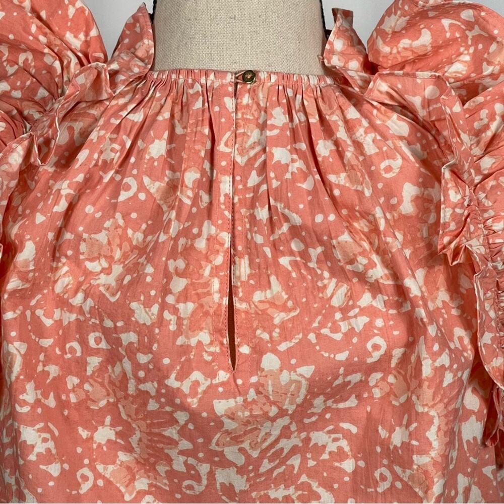 Ulla Johnson Blouse Top Abstract Print Ruffle Sleeve Orange Size 0 - Picture 6 of 9